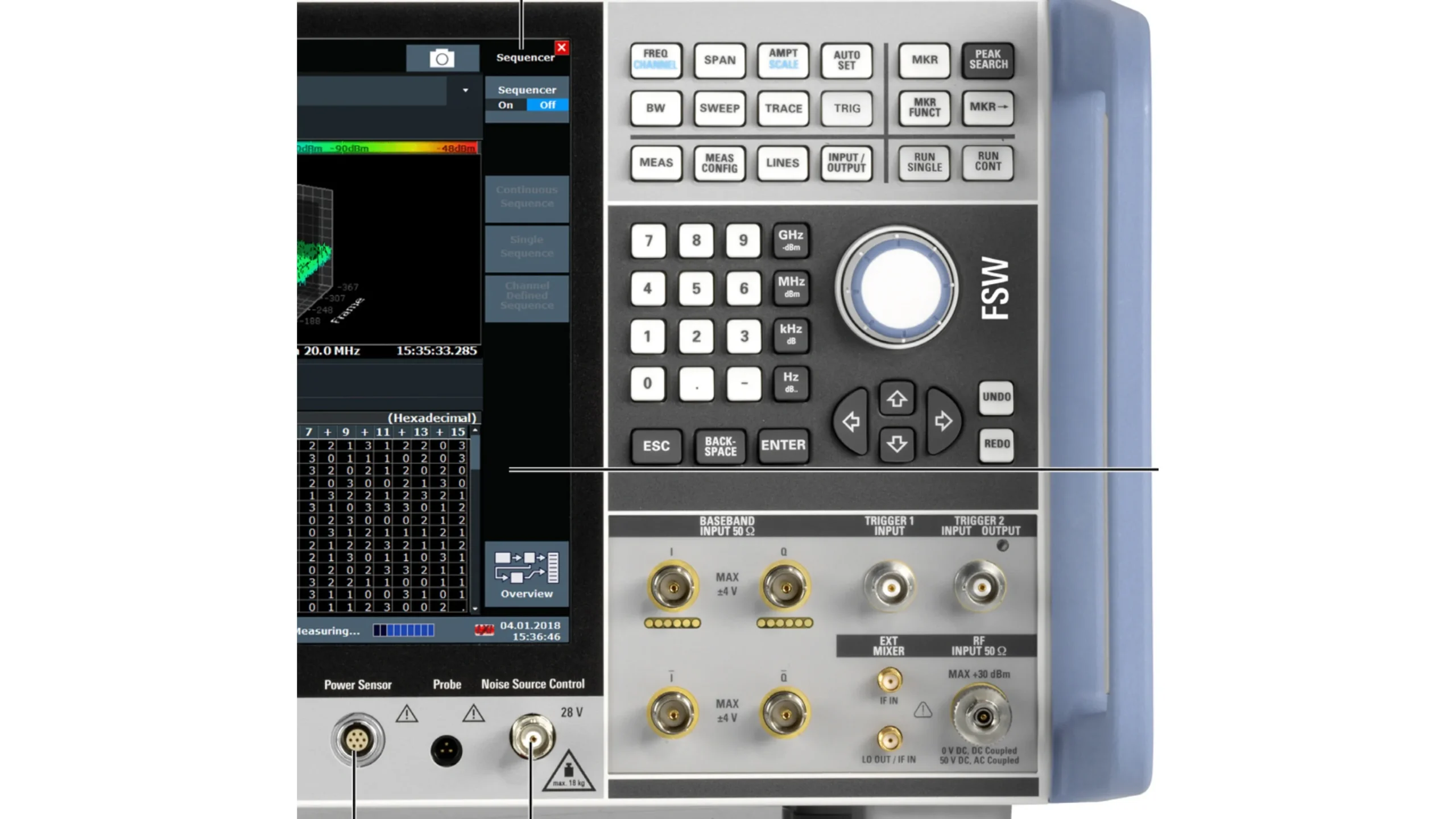 Close-up of a spectrum analyzer's control panel