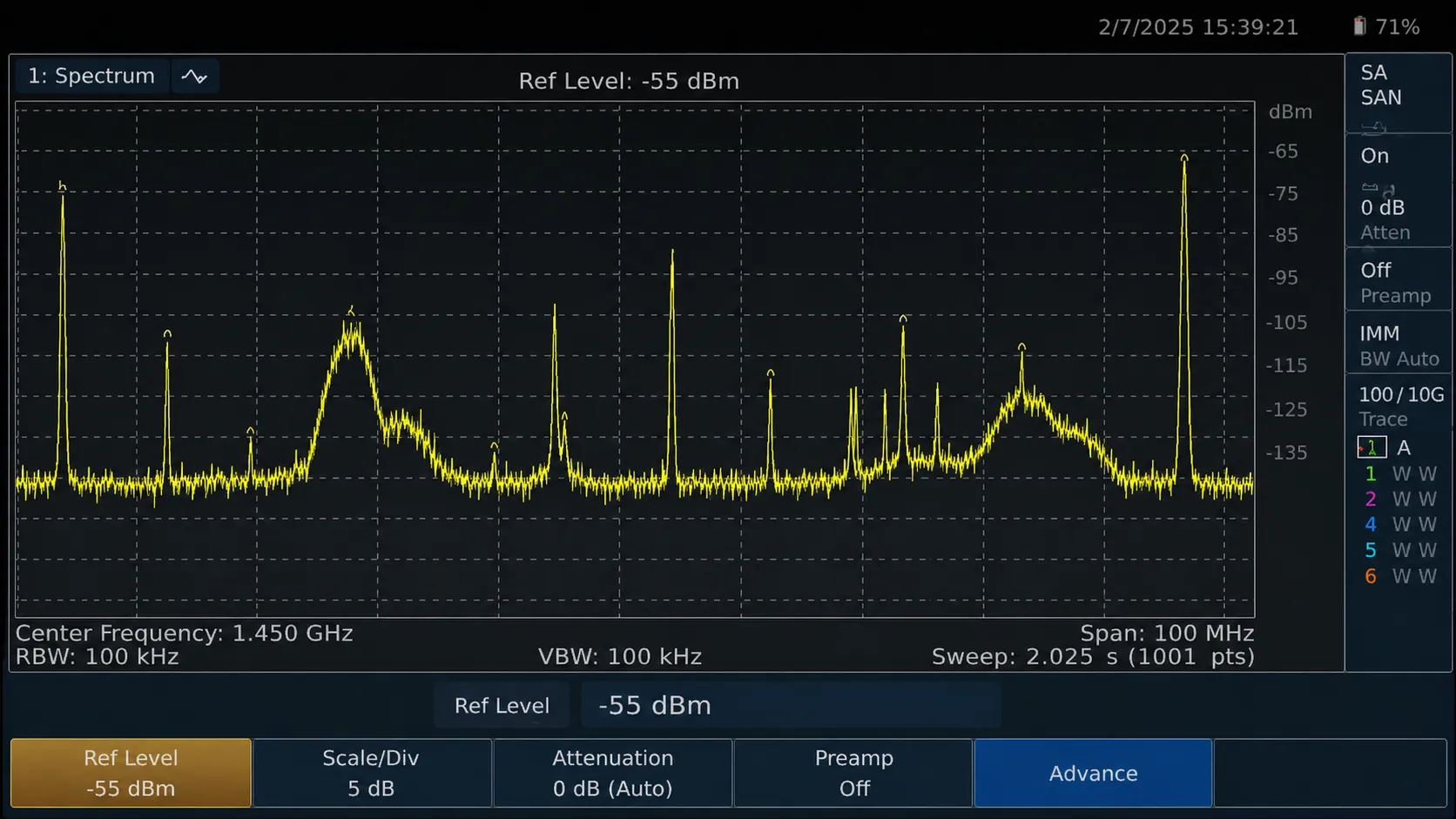 spectrum analyzer showing signal interference