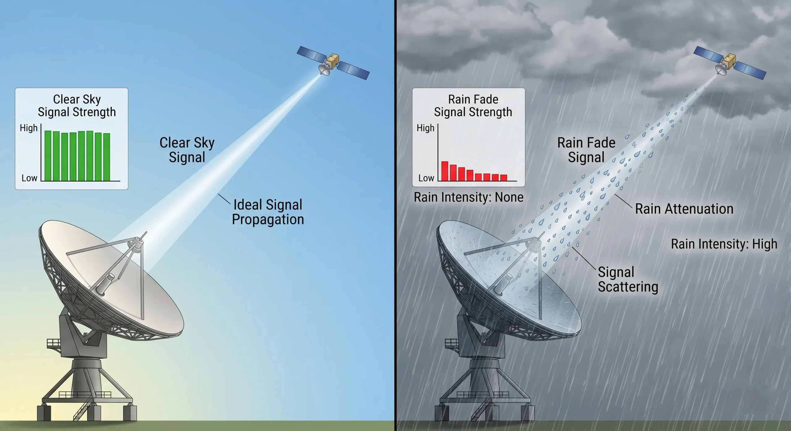 Rain fade affecting a satellite signal