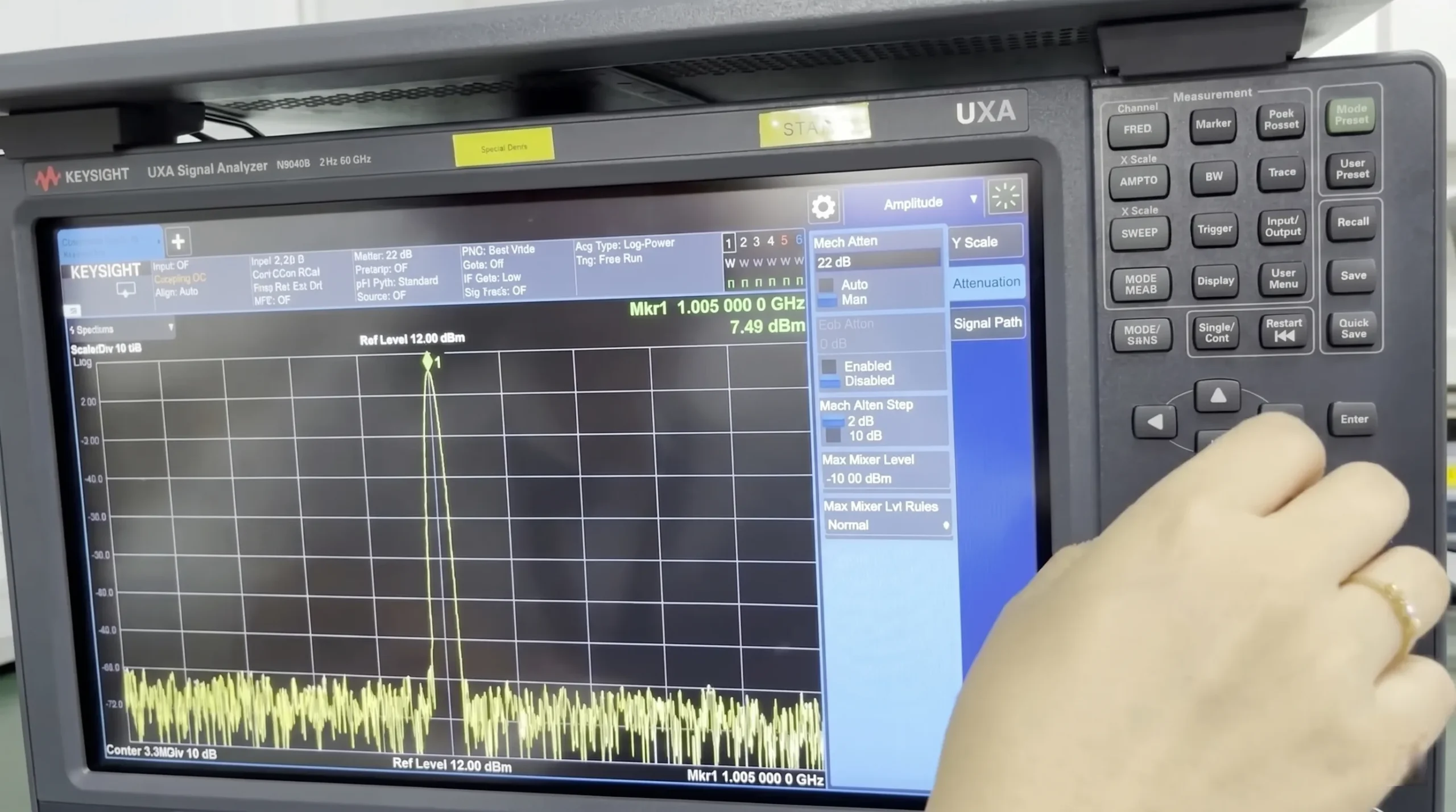 Spectrum analyzer screen showing the internal attenuator setting