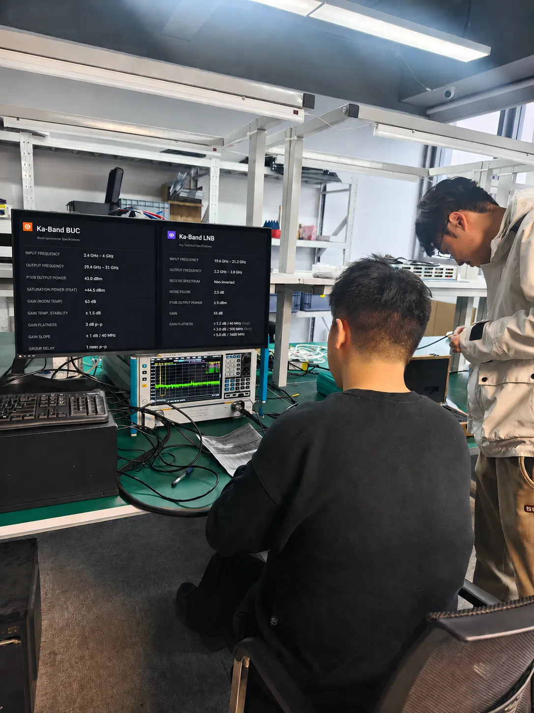 Engineer comparing BUC and LNB datasheets